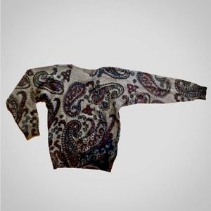 Marisa Christina Vintage Lambswool Beaded Paisley Sweater Top Womens Medium